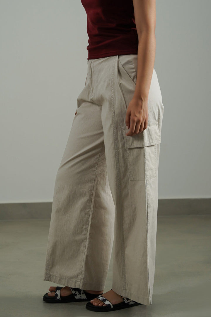 BEIGE COTTON LINEN CARGO PANTS