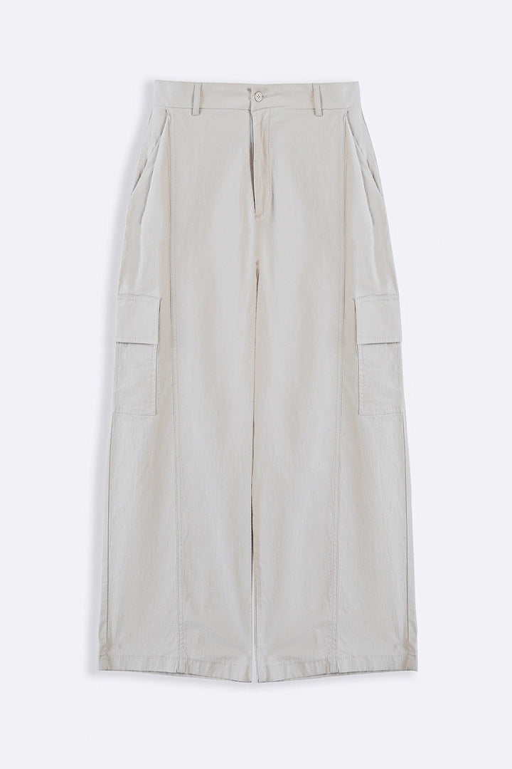 BEIGE COTTON LINEN CARGO PANTS