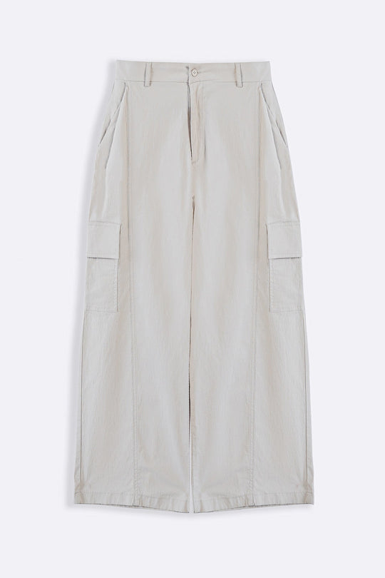 BEIGE COTTON LINEN CARGO PANTS
