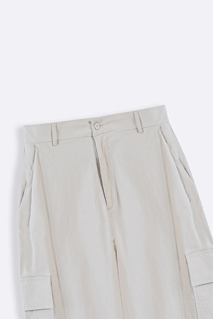 BEIGE COTTON LINEN CARGO PANTS