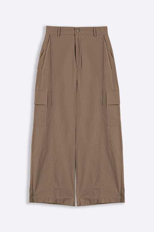 BROWN COTTON LINEN CARGO PANTS