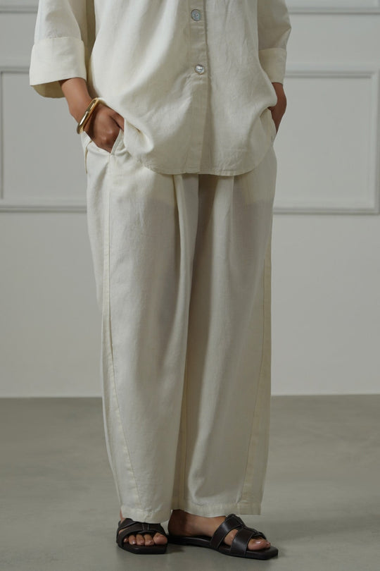 ECRU LYOCELL LINEN EASE PANTS