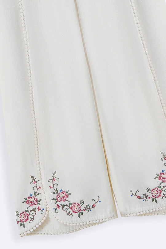 ECRU COTTON LACE ROSE PANTS