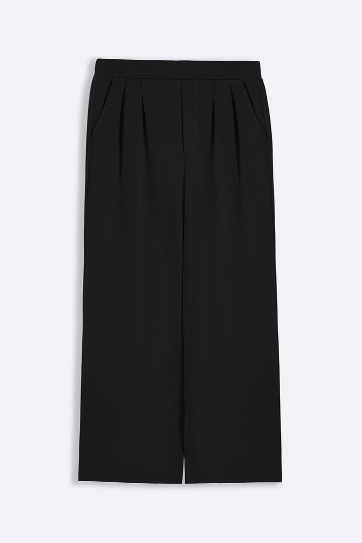 BLACK PLEATED WIDE-LEG PANTS