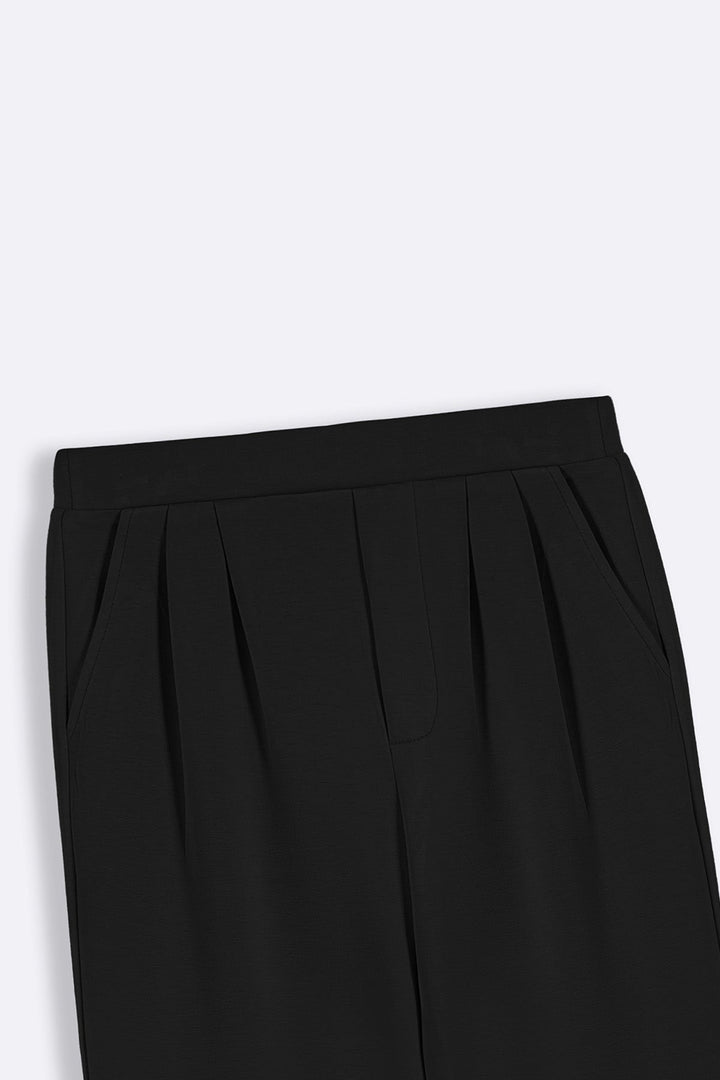 BLACK PLEATED WIDE-LEG PANTS