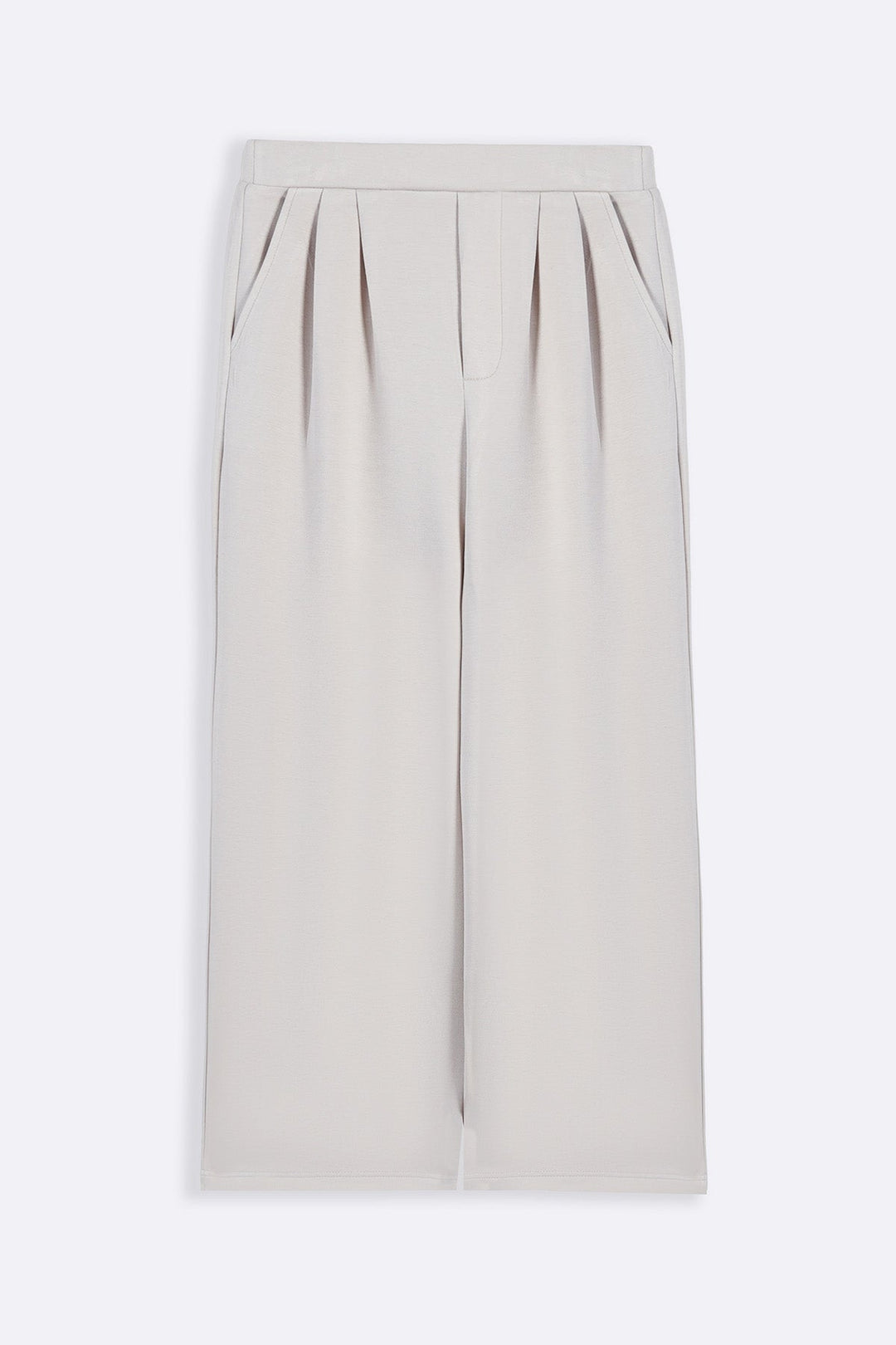 IVORY PLEATED WIDE-LEG PANTS