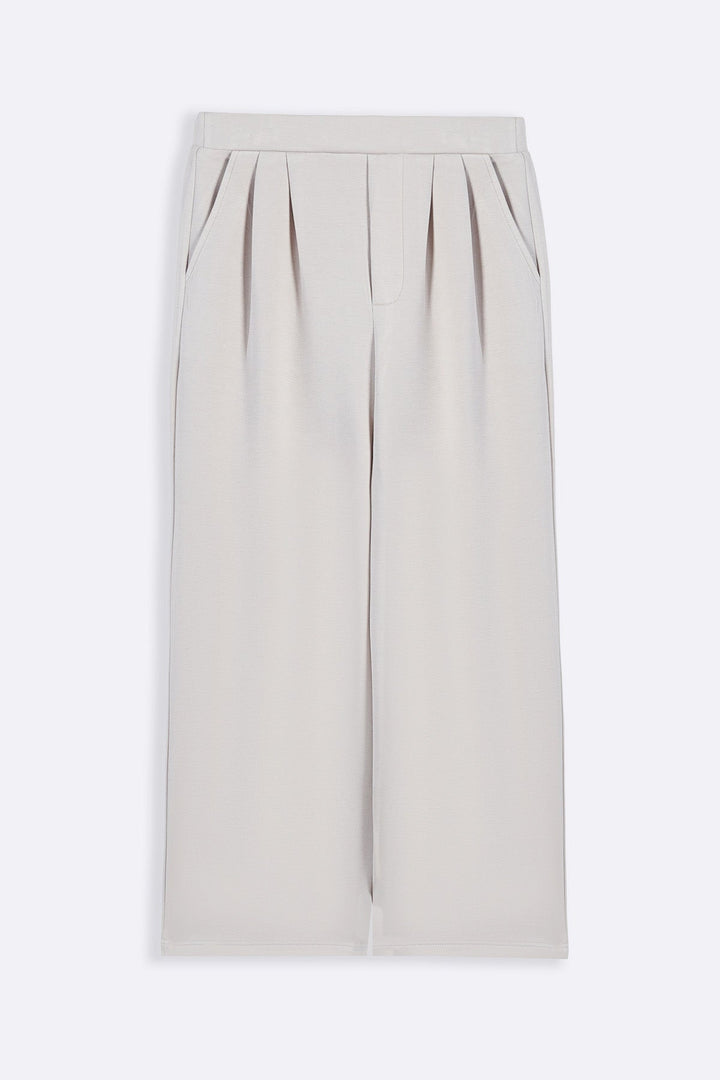 IVORY PLEATED WIDE-LEG PANTS