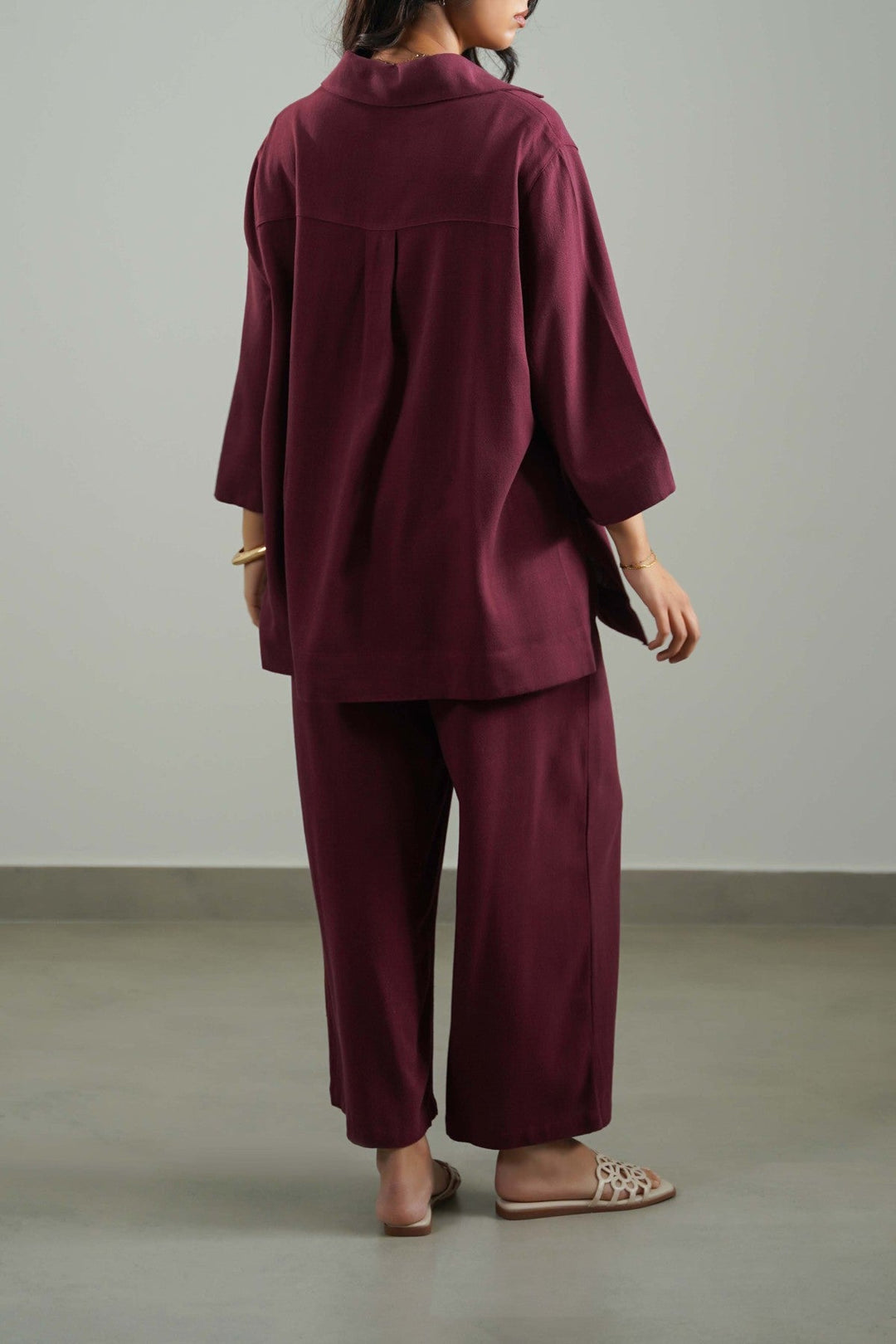 BURGUNDY SIGNATURE LINEN BLEND PANTS