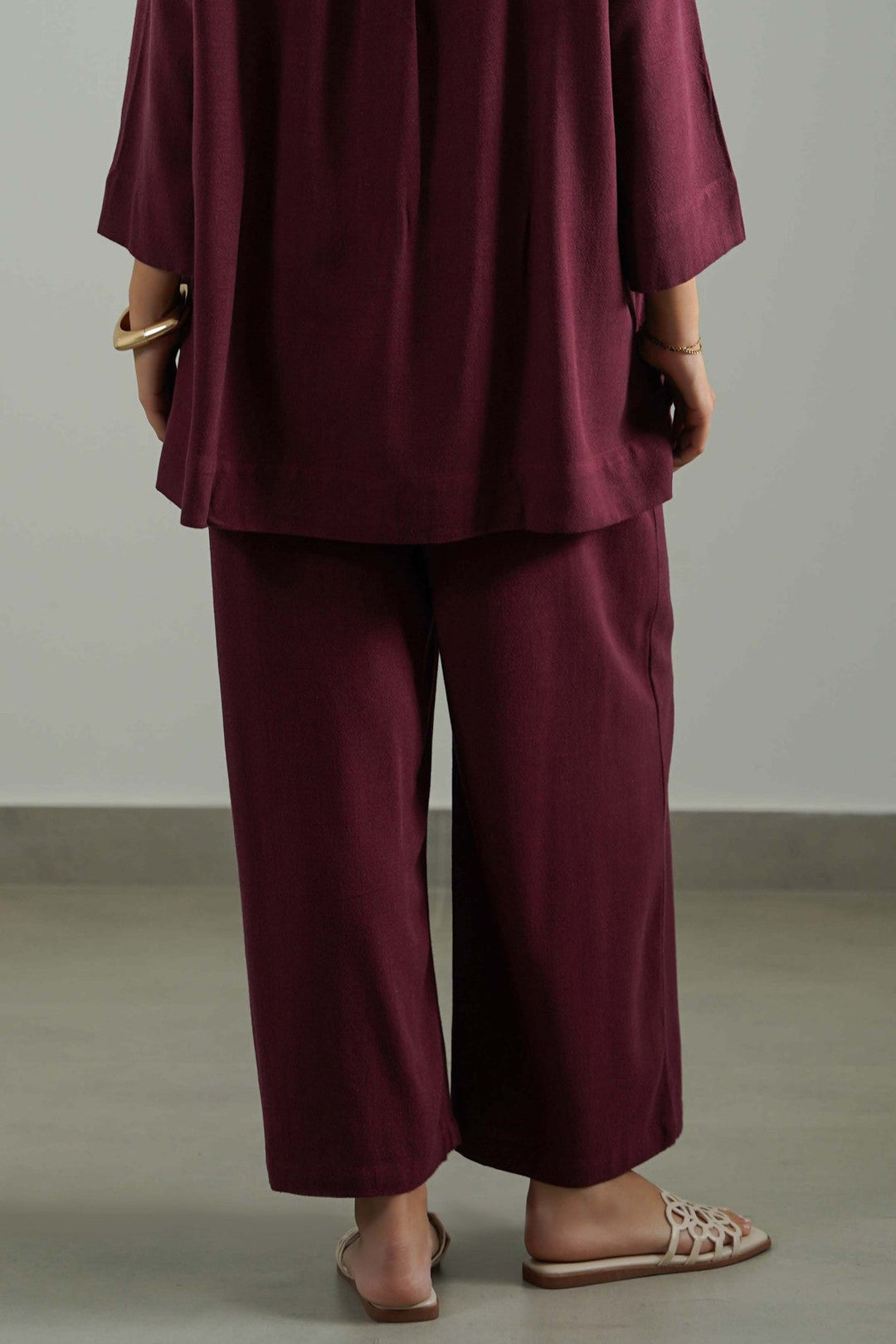 BURGUNDY SIGNATURE LINEN BLEND PANTS