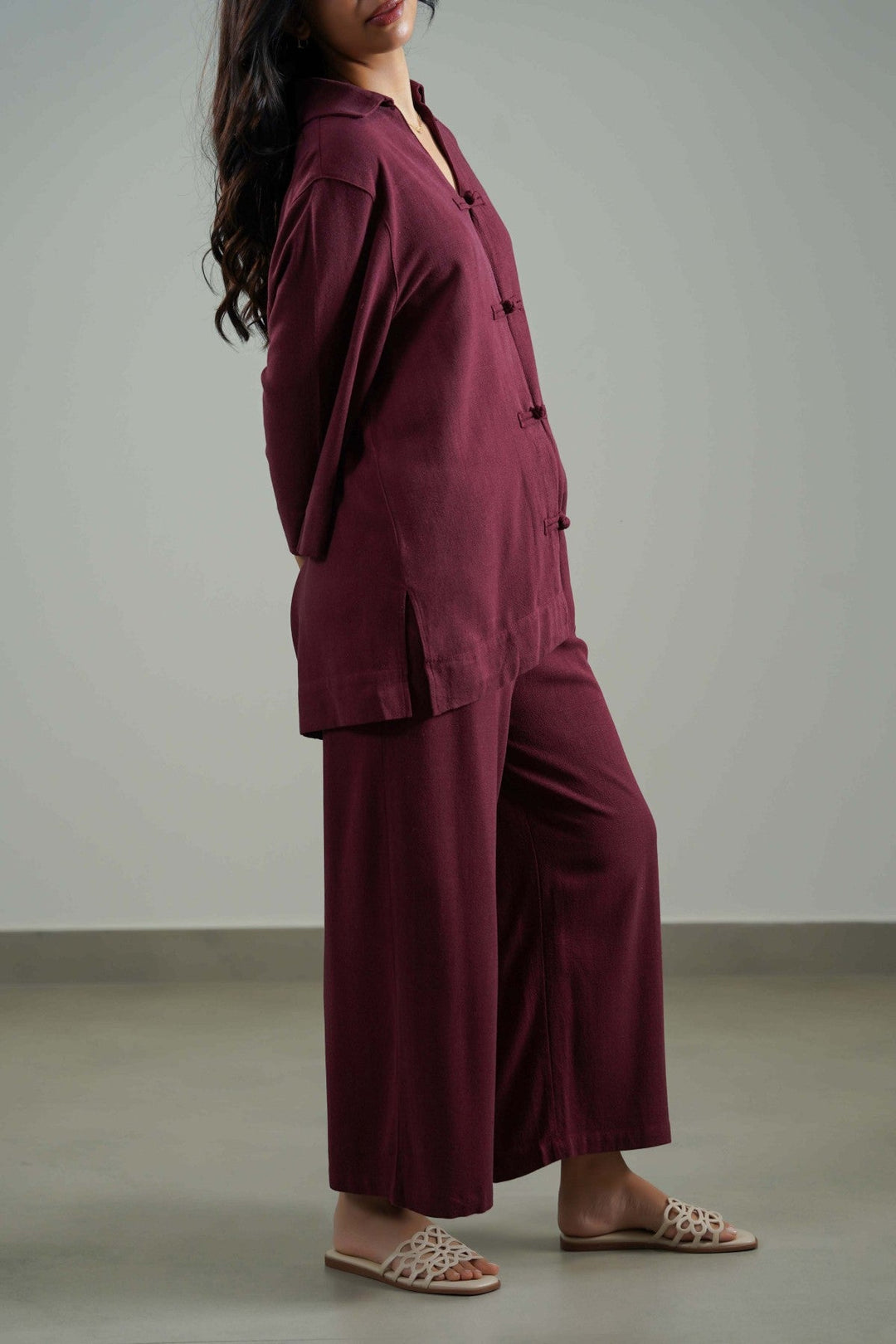 BURGUNDY SIGNATURE LINEN BLEND PANTS