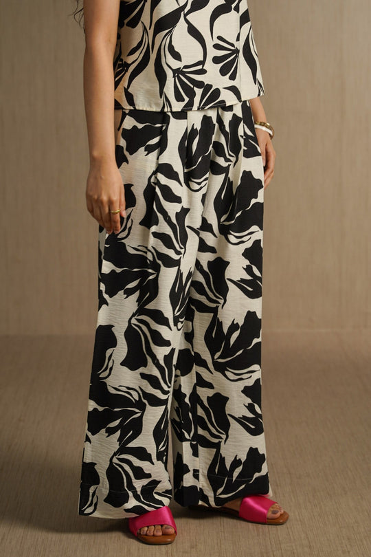 BLACK WHITE TROPIC FLOW PANTS