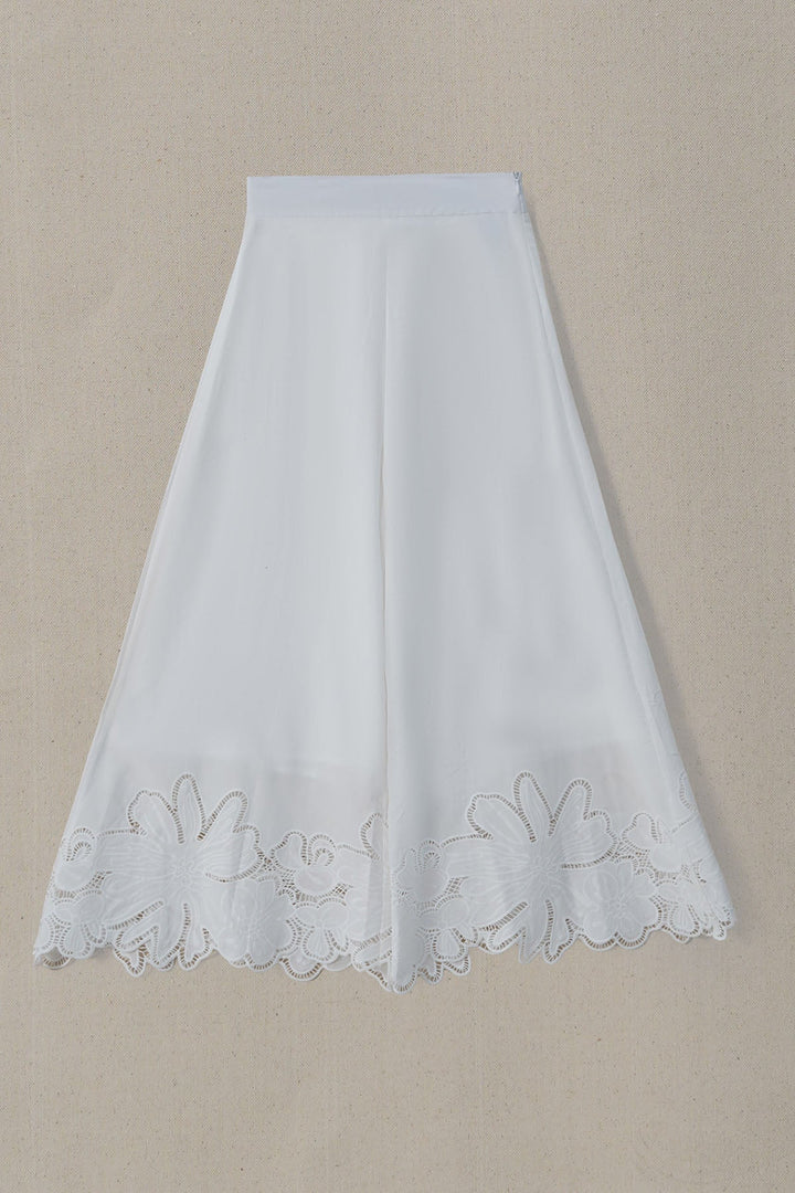 WHITE BOTANICAL CUTWORK PANTS