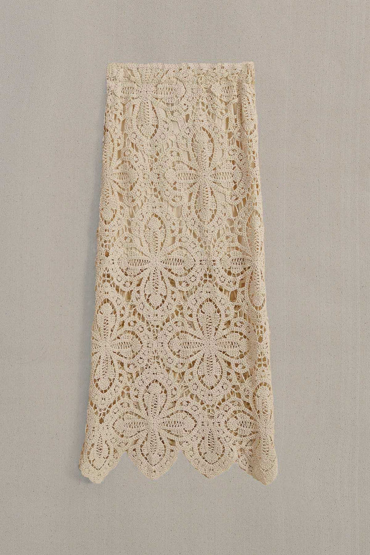 BEIGE TEXTURED CROCHET SKIRT