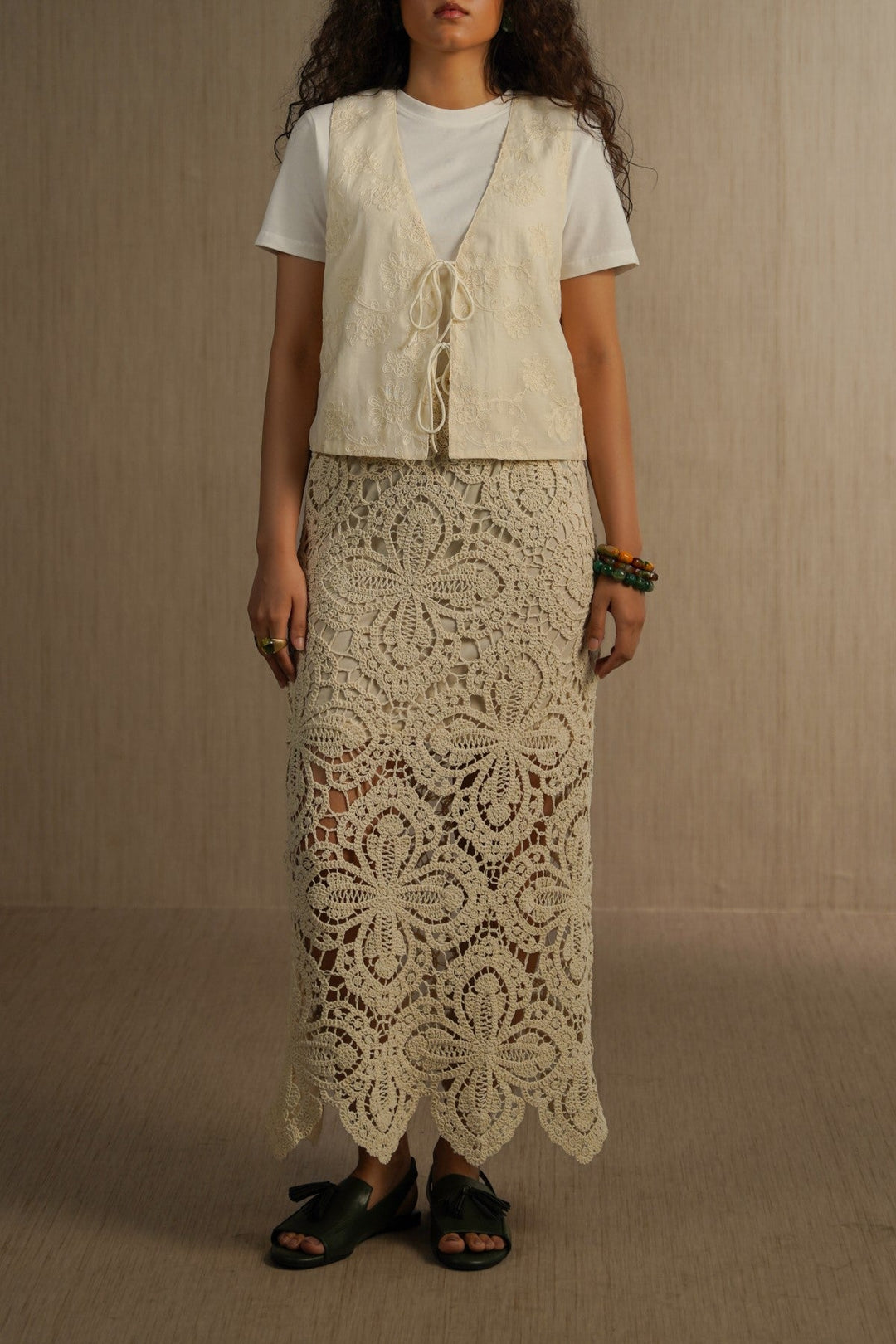 OFF WHITE TEXTURED CROCHET SKIRT