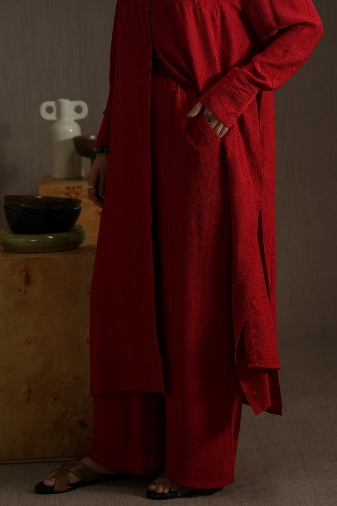 RED WILDFLOWER WIDE LEG PANTS