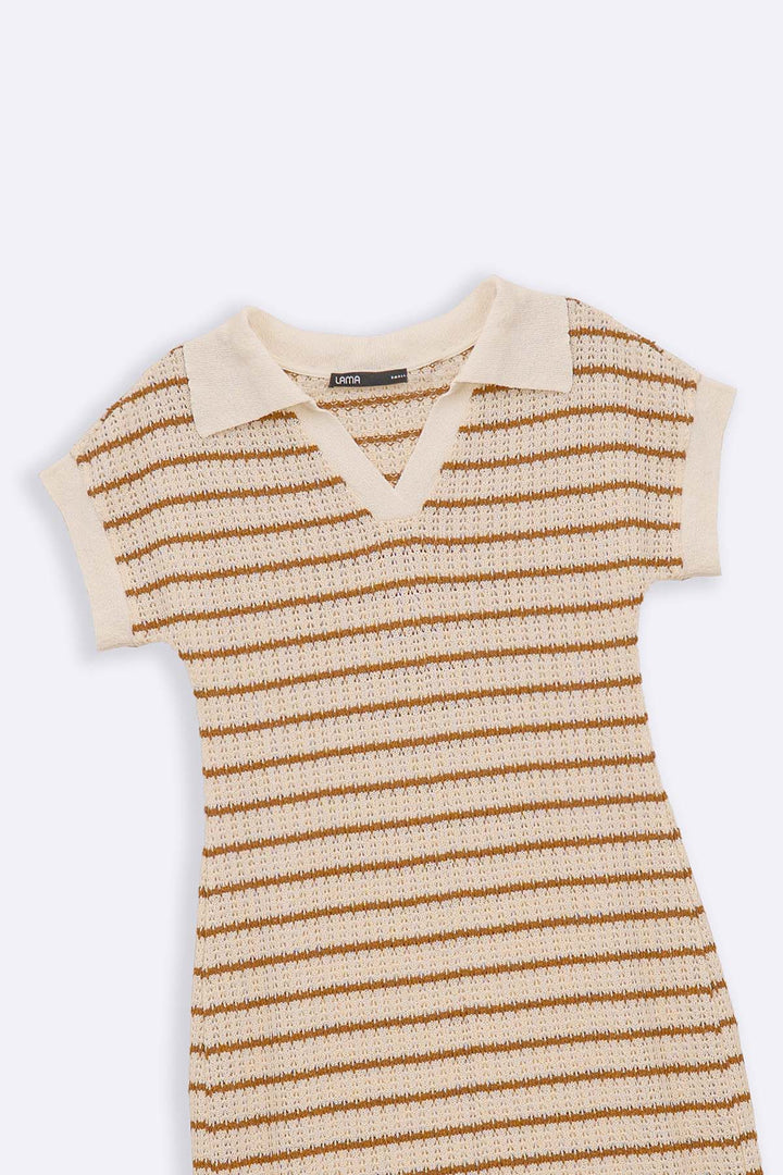 CAMEL CROCHET COLUMN DRESS