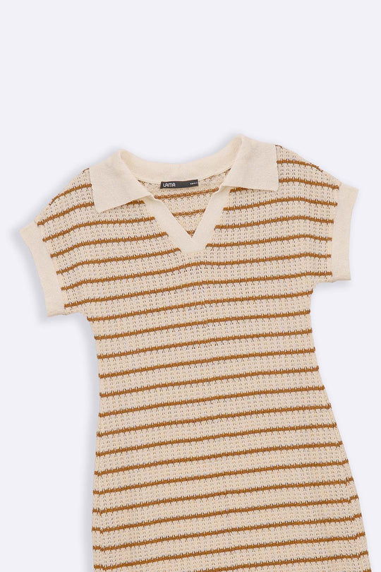 CAMEL CROCHET COLUMN DRESS