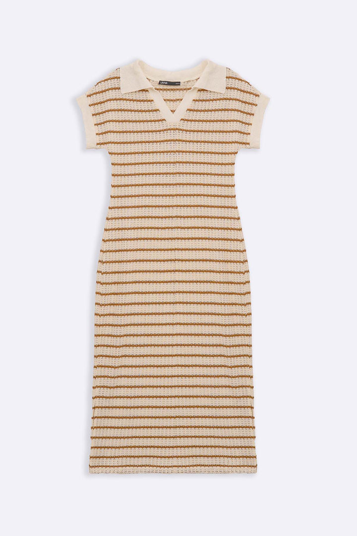 CAMEL CROCHET COLUMN DRESS