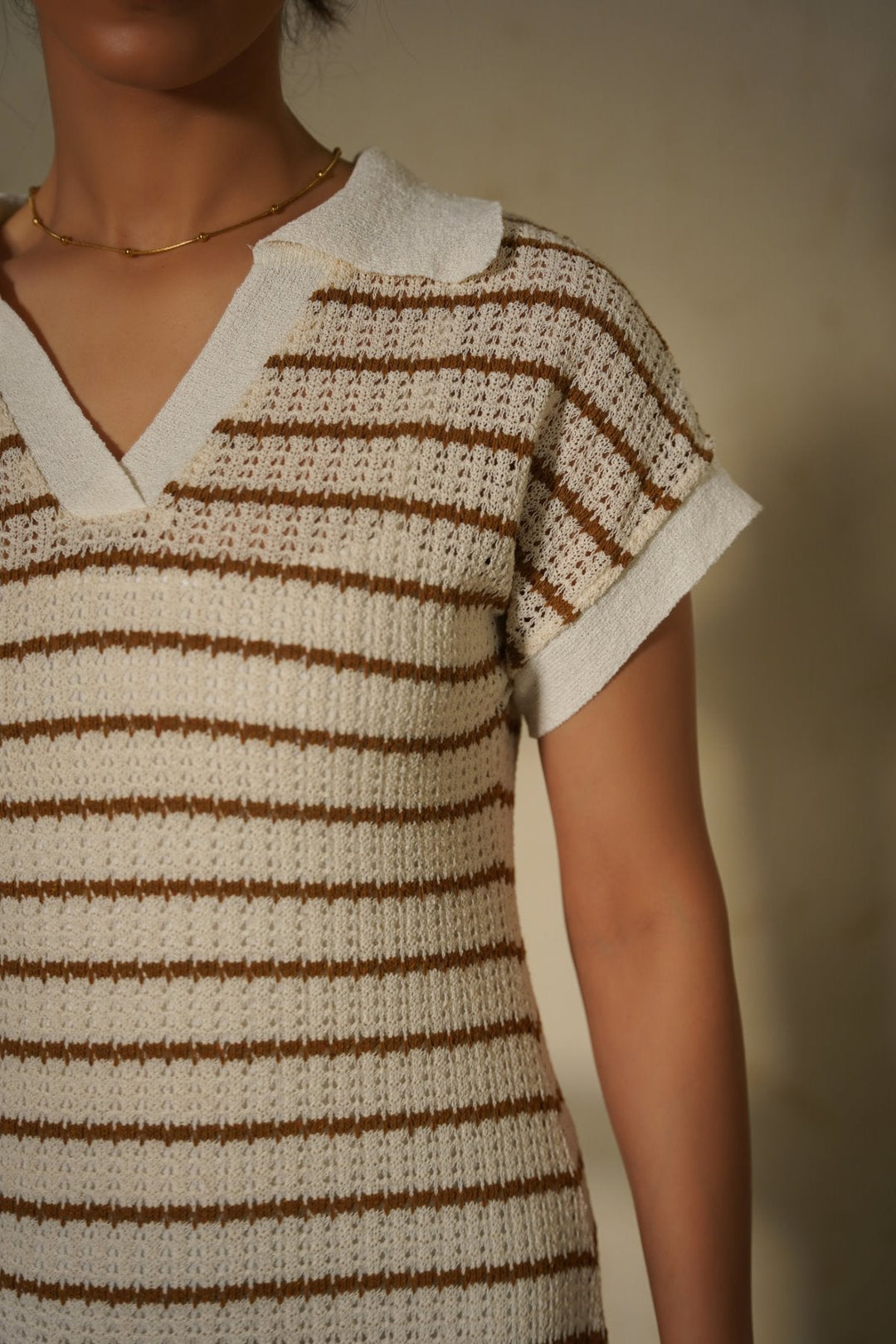 CAMEL CROCHET COLUMN DRESS