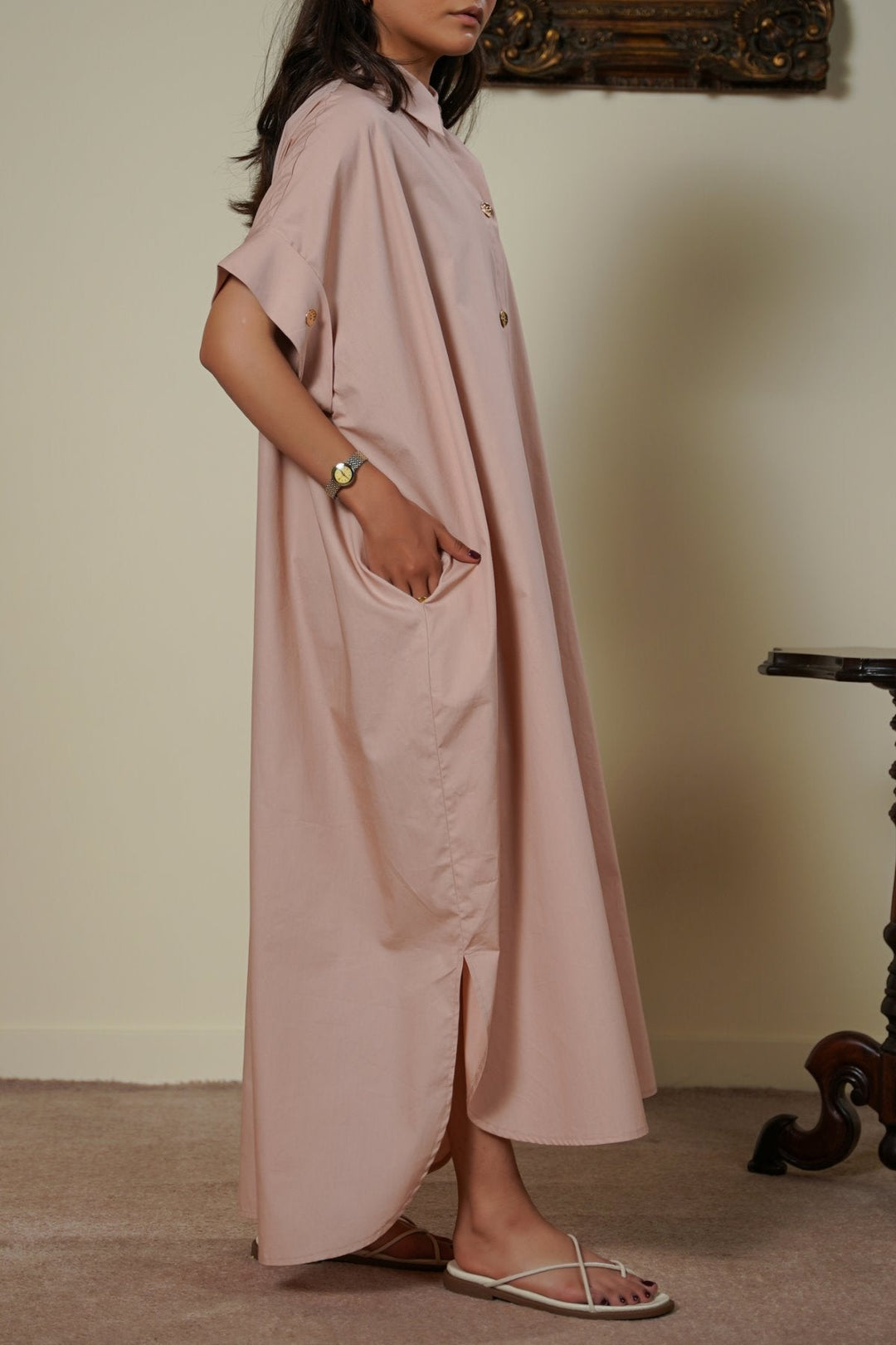 TEA PINK ONE SIZE COTTON SHIRT DRESS