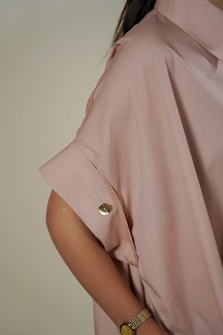 TEA PINK ONE SIZE COTTON SHIRT DRESS