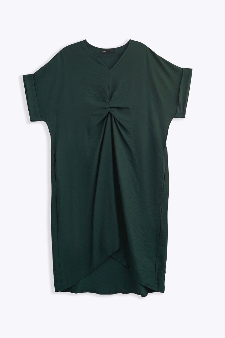 GREEN ASYMMETRICAL RUCHED DRESS