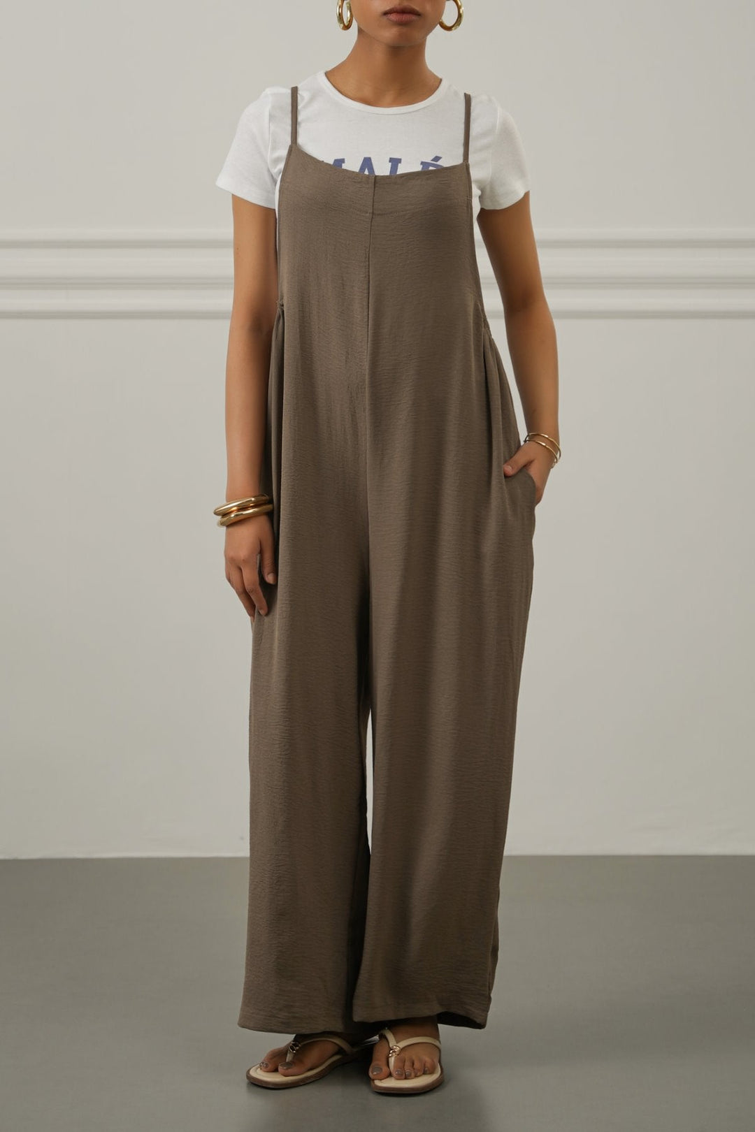 TAUPE EASY STRAP JUMPSUIT