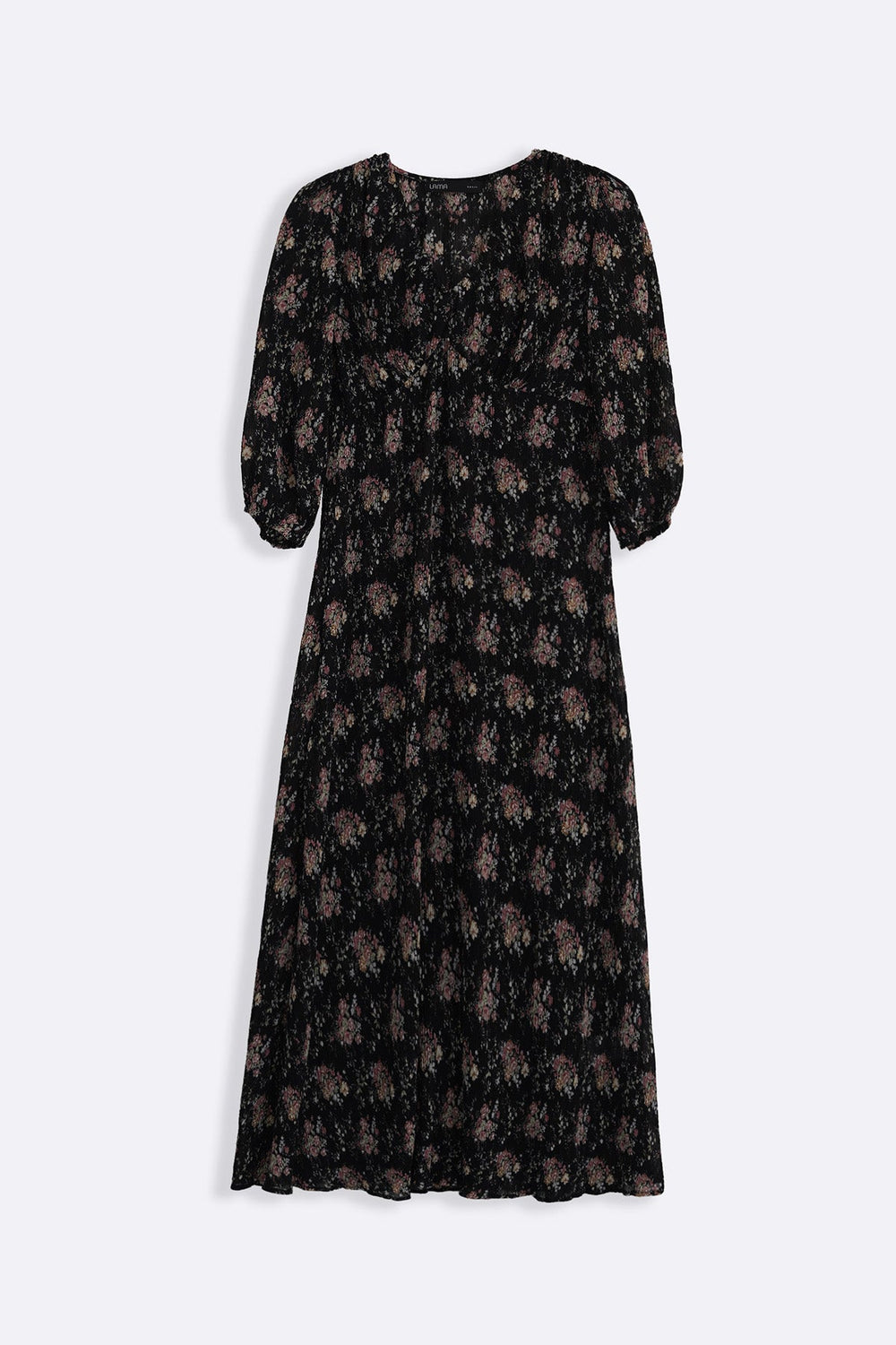 BLACK CRINKLE NIGHT BLOOM DRESS
