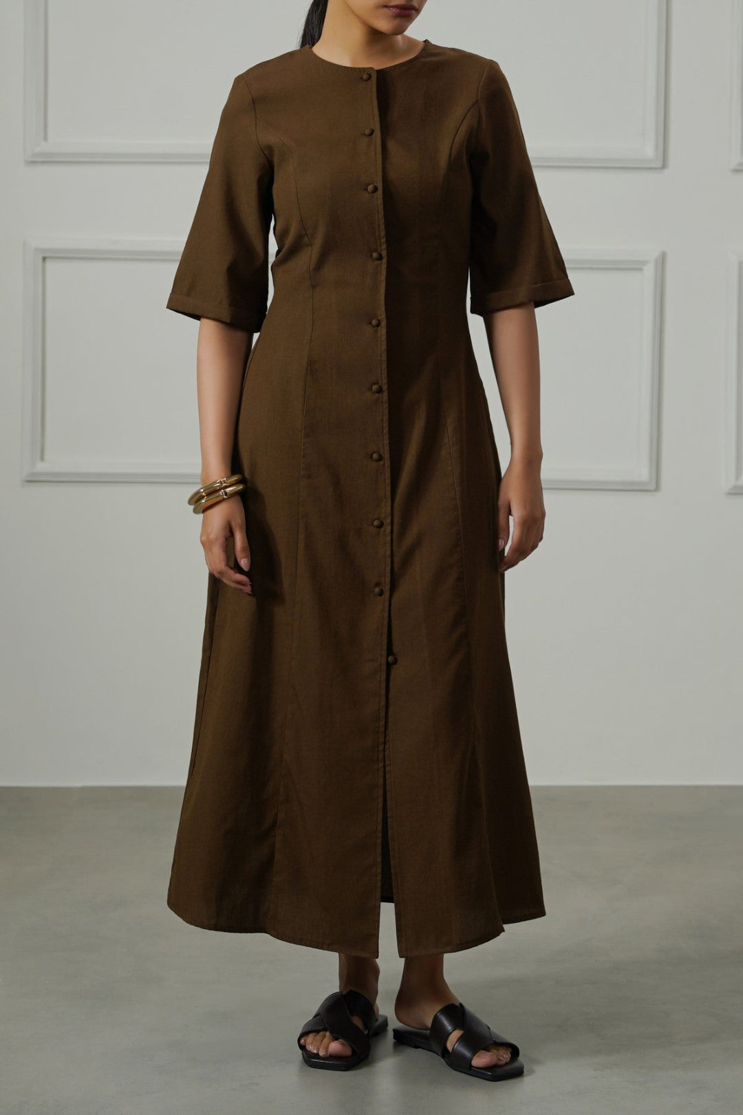 BROWN TAILORED PANEL DRESS