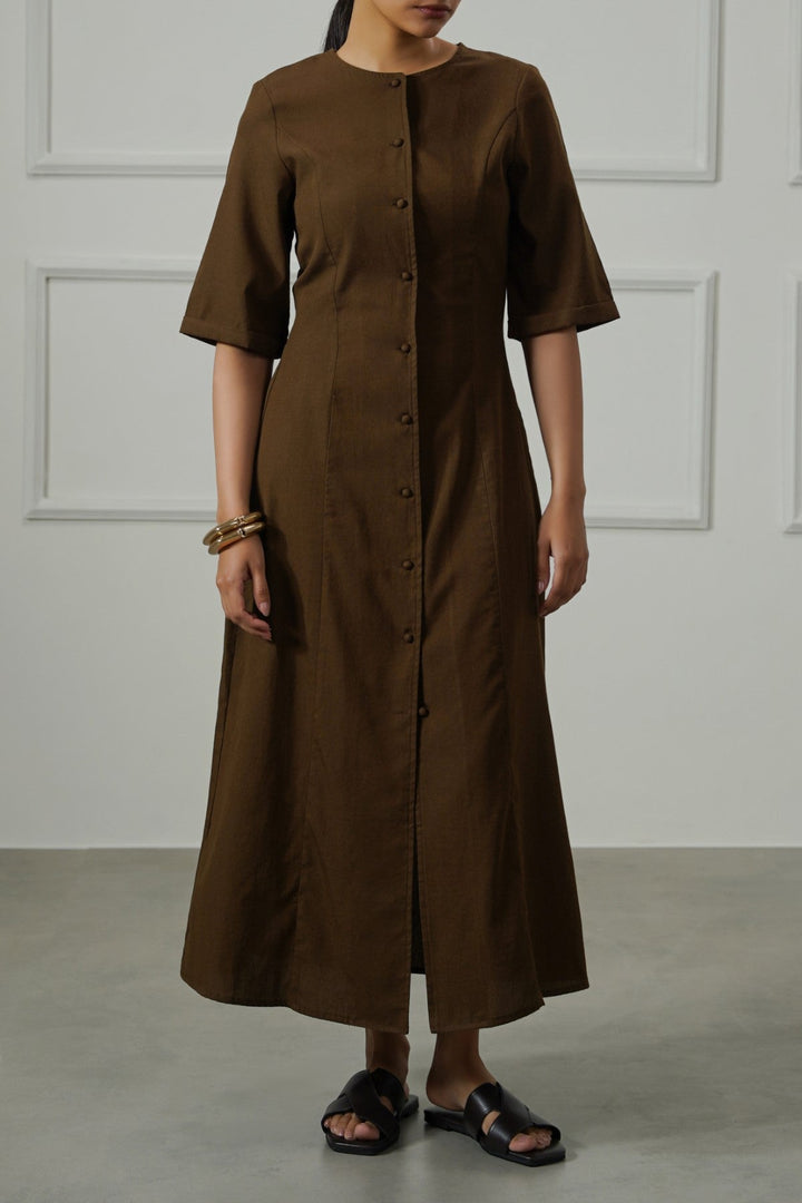 BROWN TAILORED PANEL DRESS
