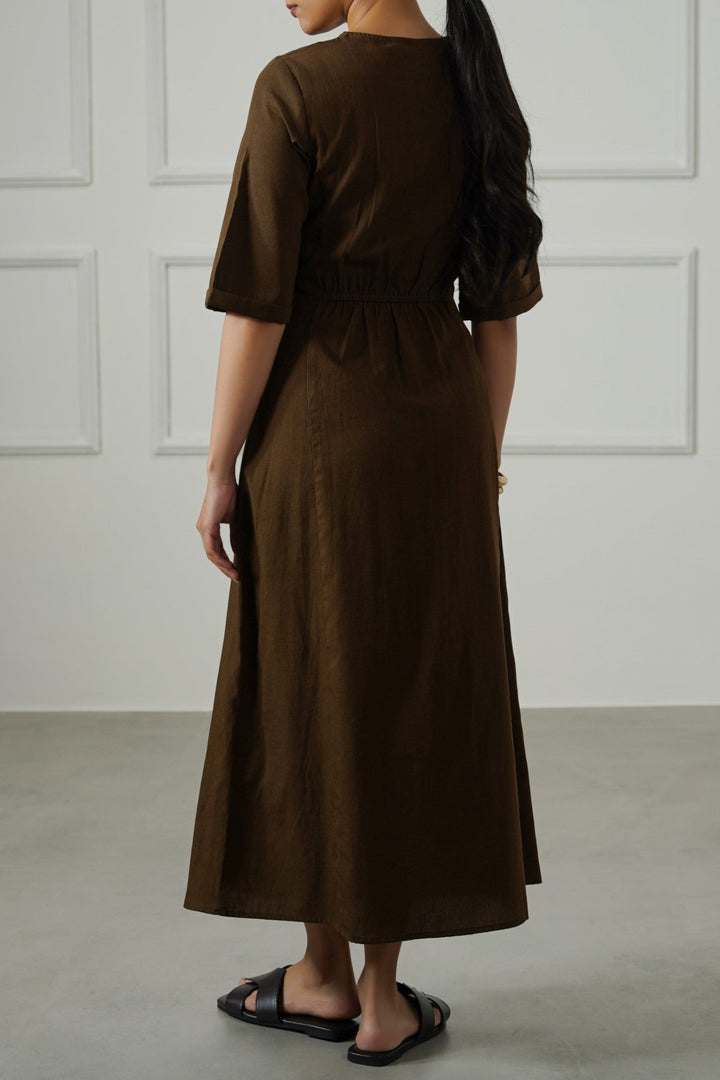 BROWN TAILORED PANEL DRESS