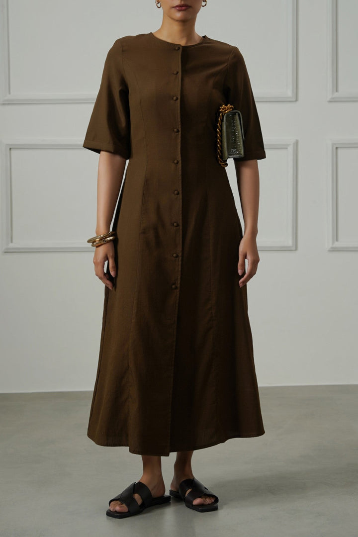 BROWN TAILORED PANEL DRESS