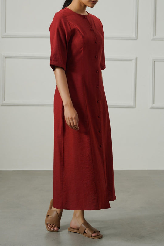 RUST TAILORED PANEL DRESS