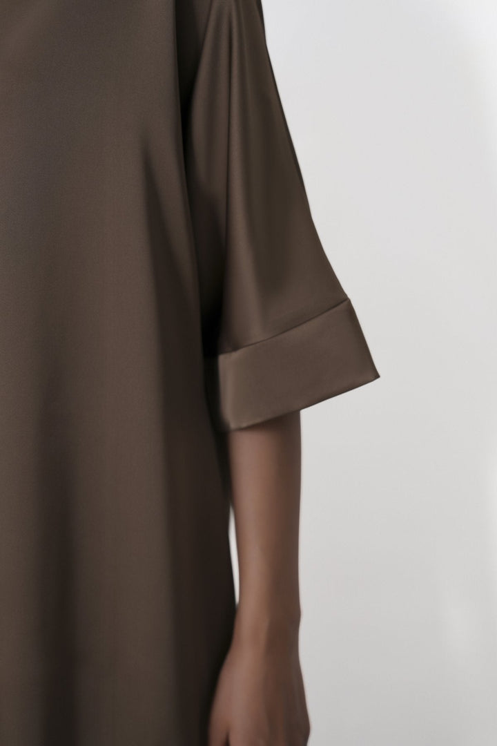 BROWN-LACE SILK BLOUSE