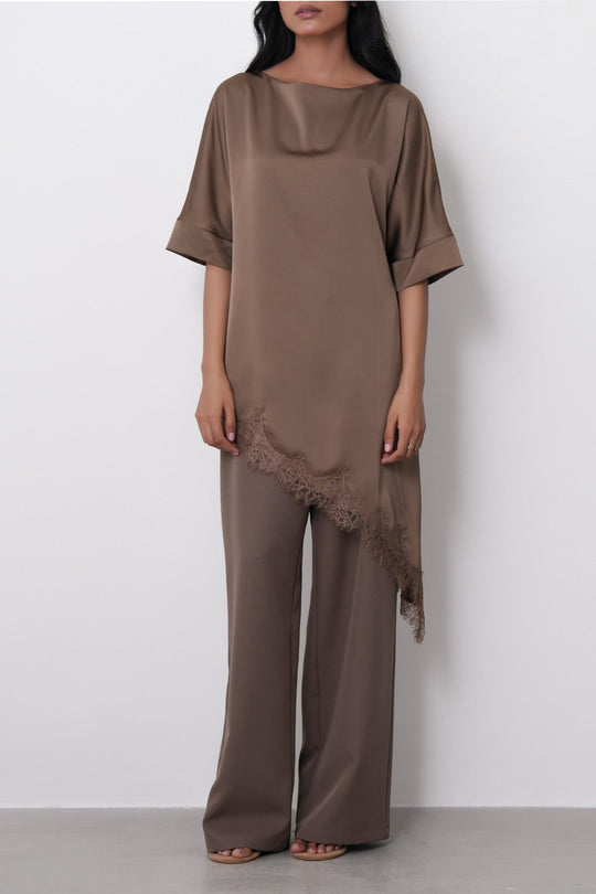 BROWN-LACE SILK BLOUSE