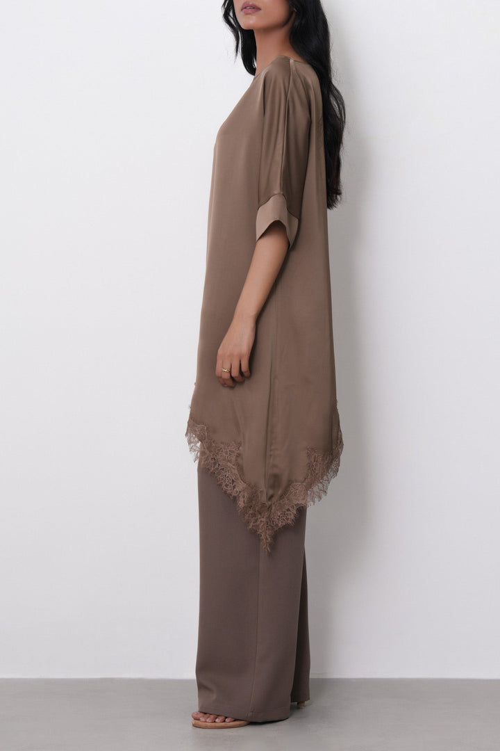 BROWN-LACE SILK BLOUSE