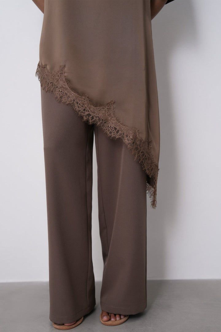 BROWN-LACE SILK BLOUSE