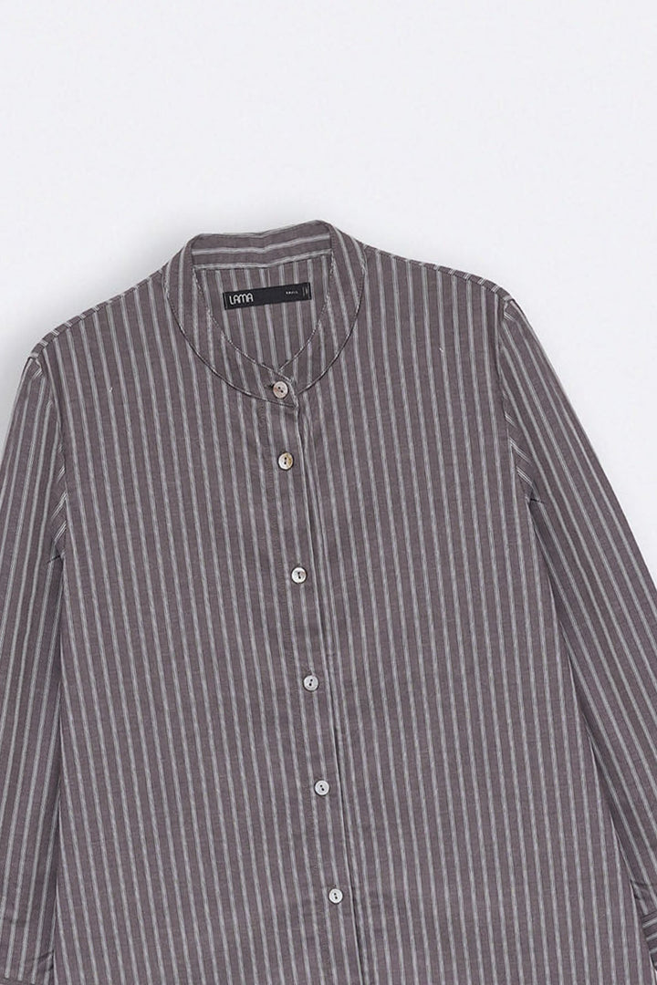 BROWN COTTON STRIPE SHIRT DRESS