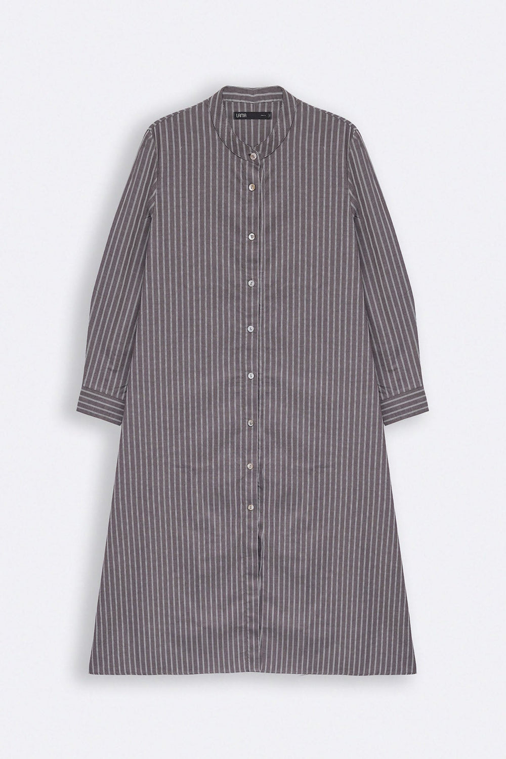 BROWN COTTON STRIPE SHIRT DRESS