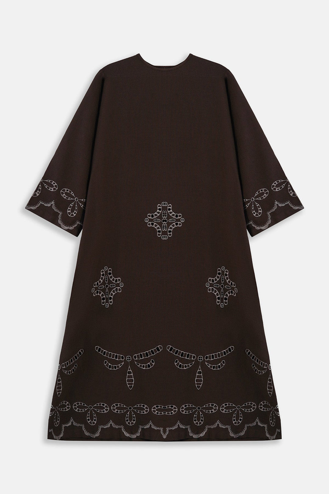 BROWN-EMBROIDERED COTTON DRESS
