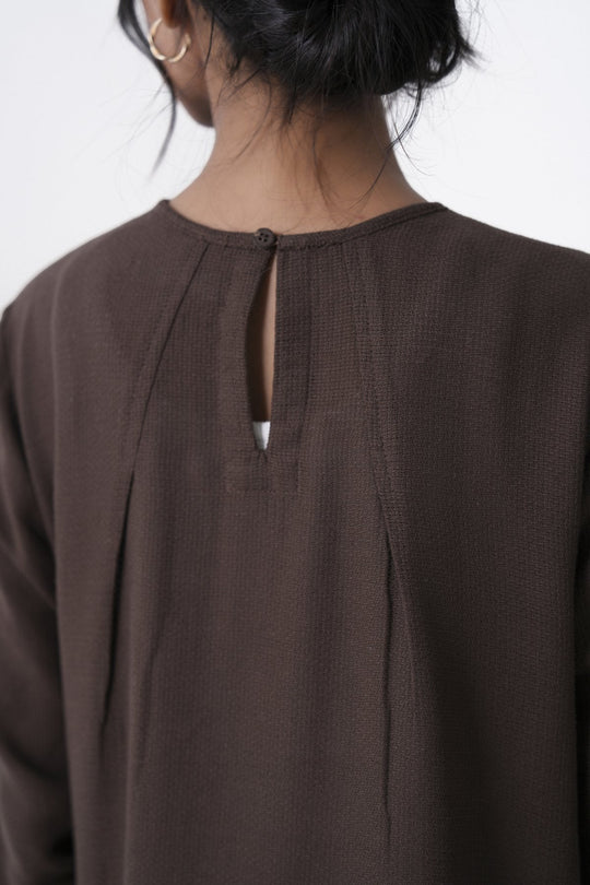 BROWN-EMBROIDERED COTTON DRESS