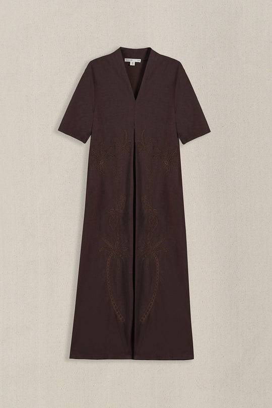 CHOCOLATE KNIT EMBROIDERED DRESS