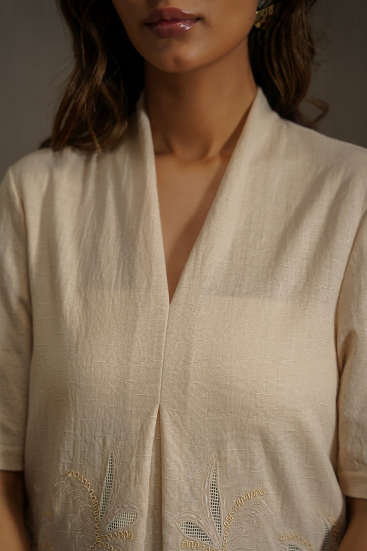 OFF WHITE KNIT EMBROIDERED DRESS