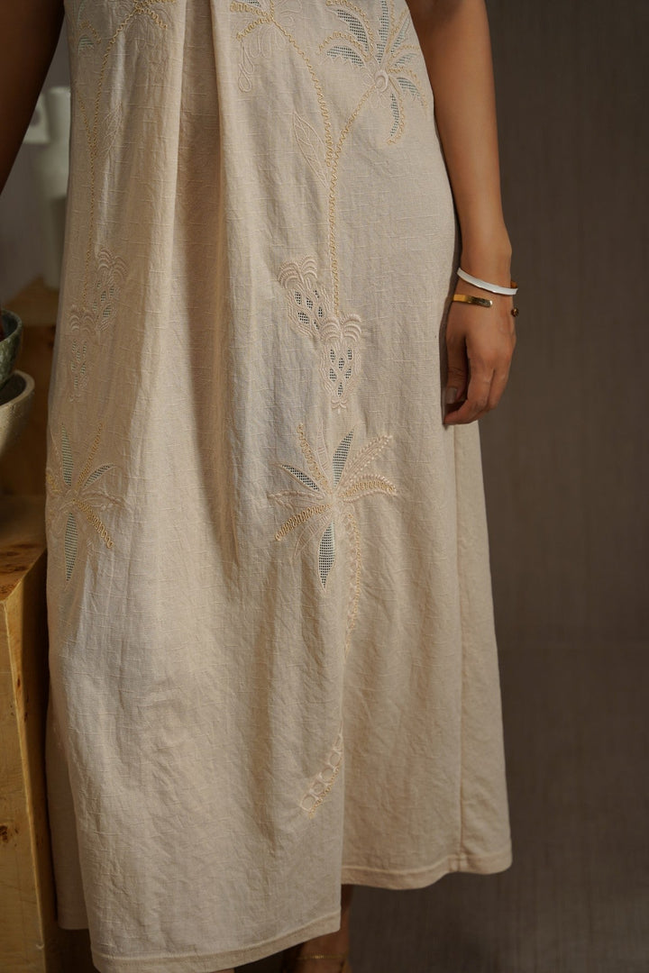 OFF WHITE KNIT EMBROIDERED DRESS