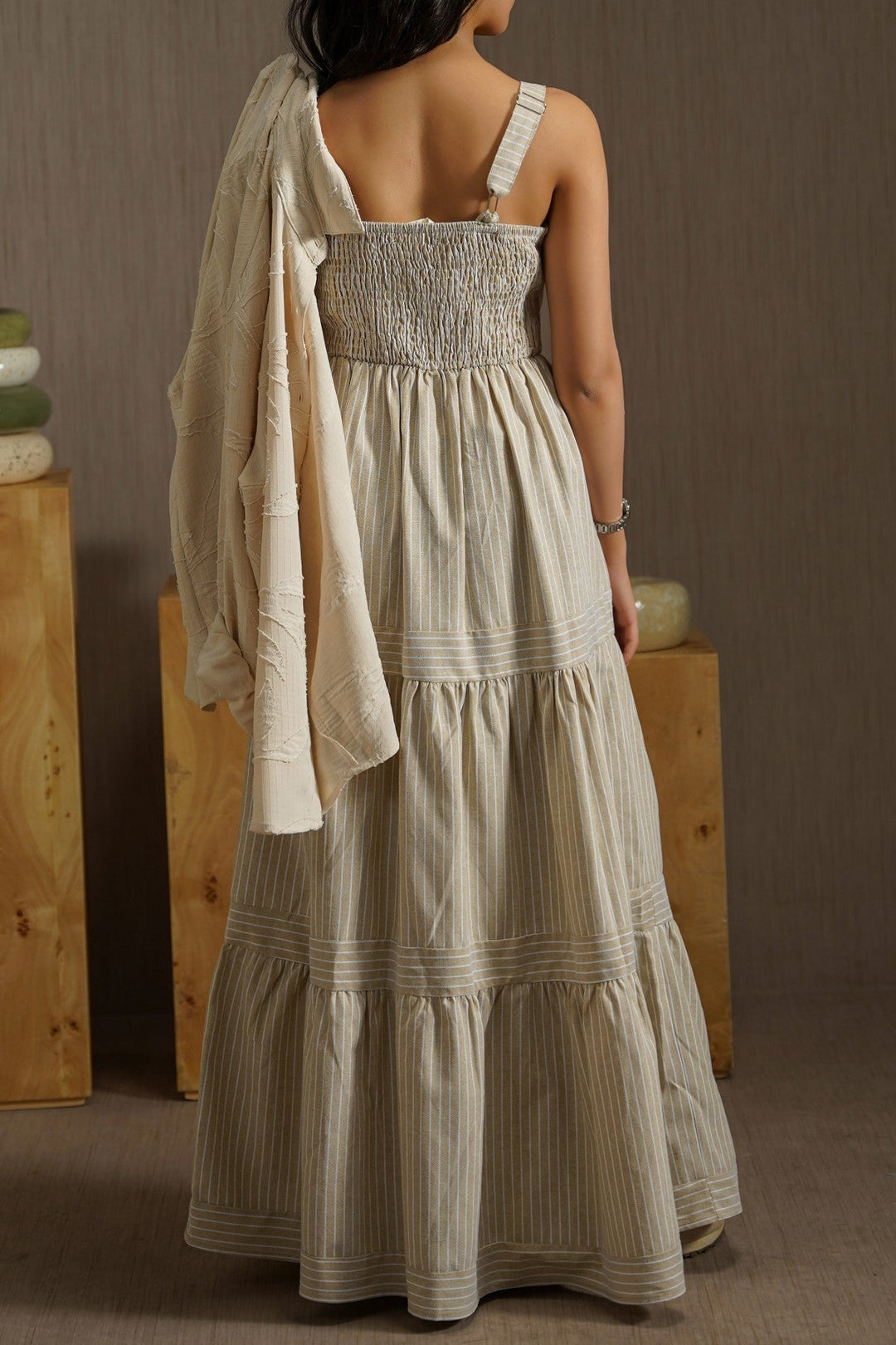 BROWN CABANA TIERED DRESS