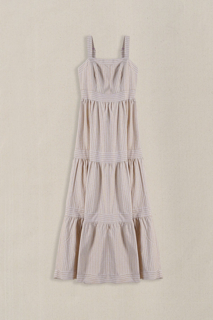 BROWN CABANA TIERED DRESS
