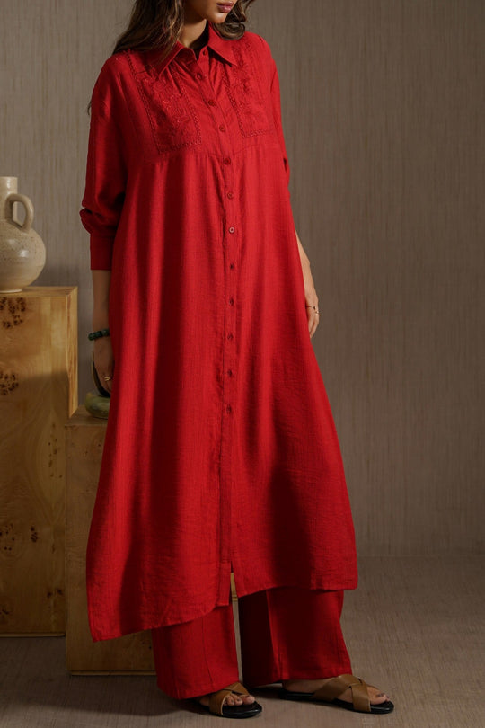 RED WILDFLOWER EMBROIDERED DRESS