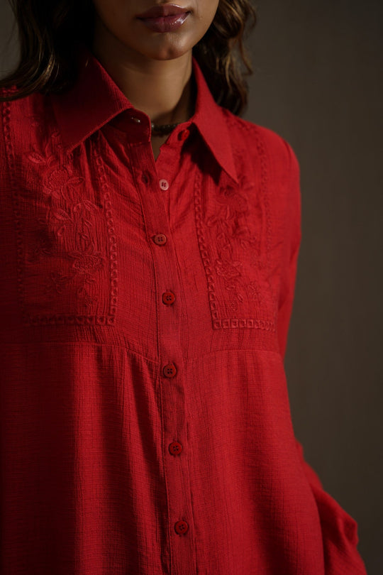 RED WILDFLOWER EMBROIDERED DRESS