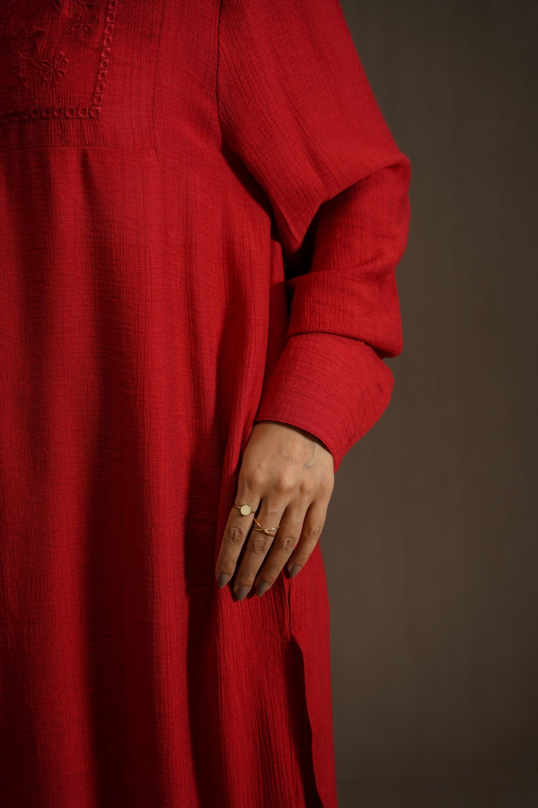 RED WILDFLOWER EMBROIDERED DRESS