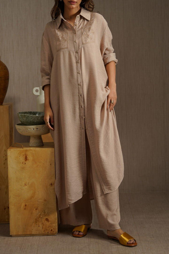 BROWN WILDFLOWER EMBROIDERED DRESS